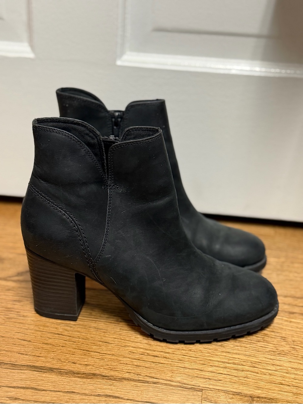 Clarks Black Nubuck Ankle Booties with Block Heel